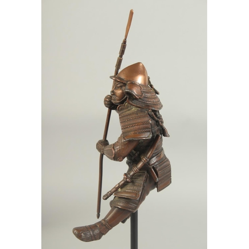 178 - A 19TH CENTURY JAPANESE OKIMONO OF A SAMURAI, elevated on a purpose-made display stand, figure 17cm ... 