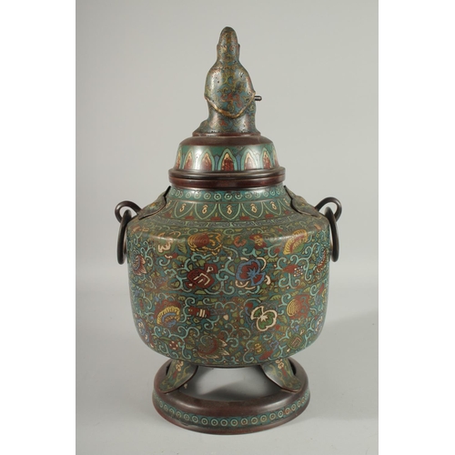 180 - A LARGE CHINESE CLOISONNE ENAMELLED BRONZE JAR AND COVER, with figure of Guanyin to the cover, the j... 