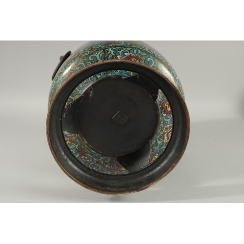 180 - A LARGE CHINESE CLOISONNE ENAMELLED BRONZE JAR AND COVER, with figure of Guanyin to the cover, the j... 