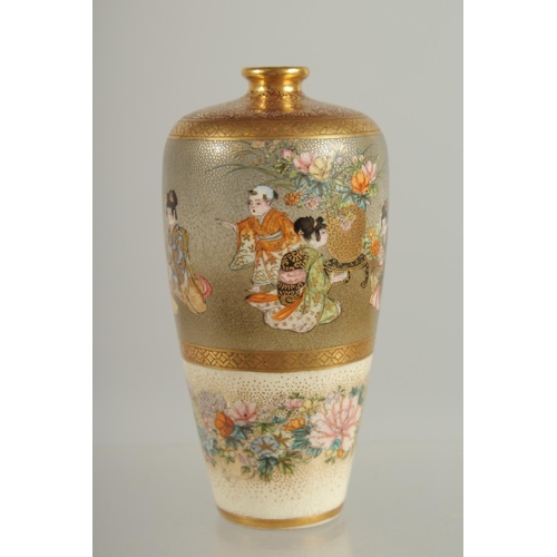 194 - A VERY FINE MINIATURE JAPANESE SATSUMA VASE, beautifully painted children amongst vases of flowers, ... 