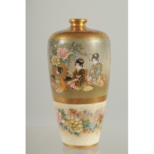 194 - A VERY FINE MINIATURE JAPANESE SATSUMA VASE, beautifully painted children amongst vases of flowers, ... 