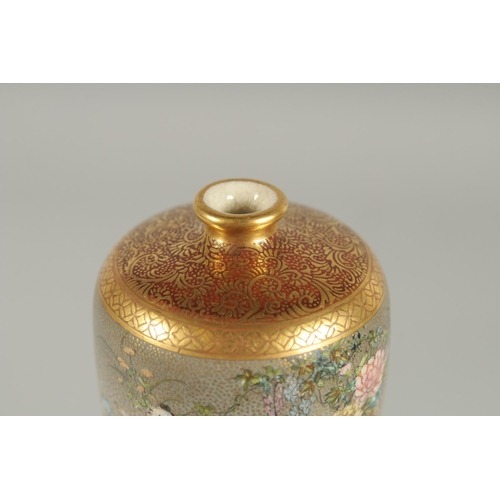 194 - A VERY FINE MINIATURE JAPANESE SATSUMA VASE, beautifully painted children amongst vases of flowers, ... 