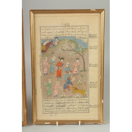 215 - A PAIR OF PERSIAN QAJAR MINIATURE PAINTINGS, one depicting a battle scene, the other with various fi... 