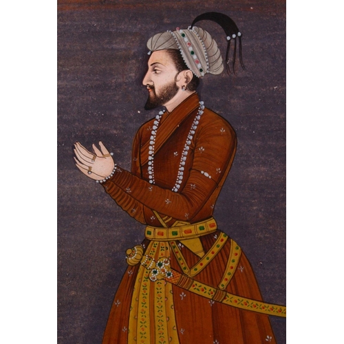 221 - TWO FINE QUALITY INDIAN MINIATURE PAINTINGS, each depicting a Maharaja, both 22cm x 15cm.