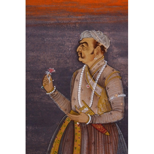 221 - TWO FINE QUALITY INDIAN MINIATURE PAINTINGS, each depicting a Maharaja, both 22cm x 15cm.