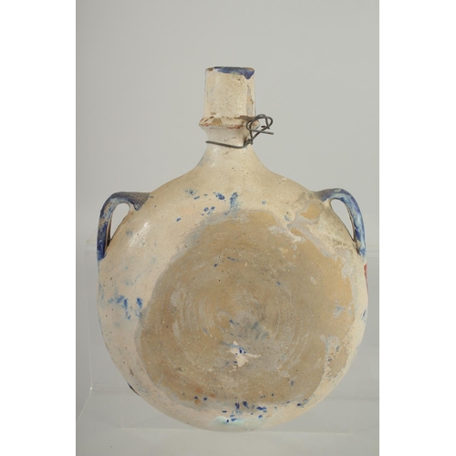 233 - A 19TH CENTURY MOROCCAN POTTERY PILGRIM WATER FLASK, 21.5cm high.