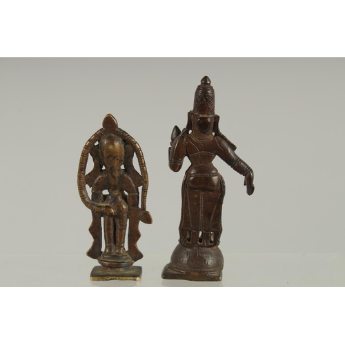 234 - AN 18TH-19TH CENTURY SOUTH INDIAN HANUMAN BRONZE FIGURE, together with another bronze deity, 9.5cm a... 