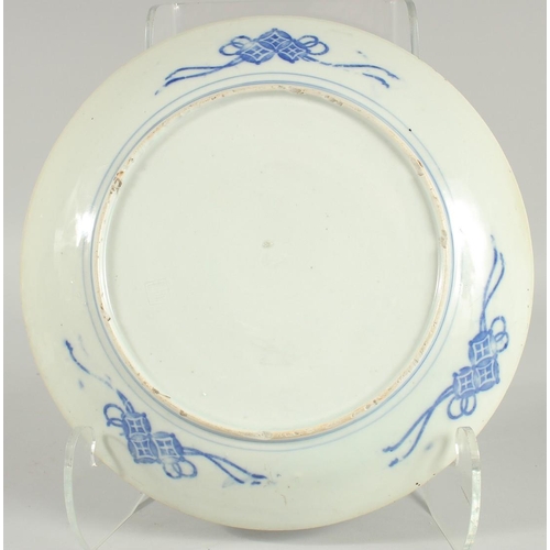 24 - A JAPANESE BLUE AND WHITE IGEZARA PLATE, decorated with flora, 30cm diameter.