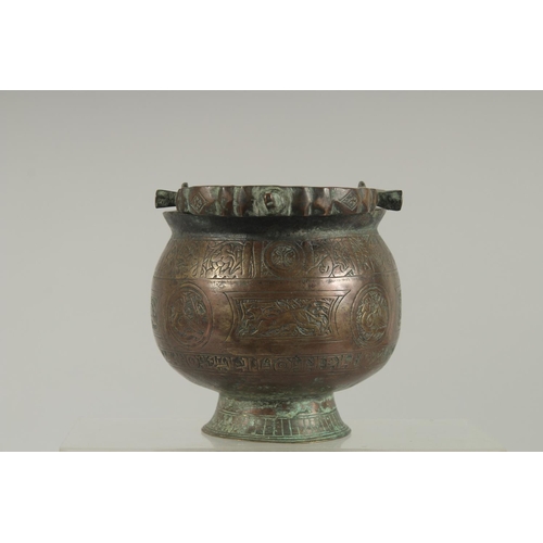 249 - A FINE 13TH CENTURY PERSIAN SELJUK KHURASAN BRONZE BUCKET, with engraved animal motifs, 12cm high (e... 