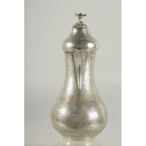 251 - A FINE 19TH CENTURY OTTOMAN TURKISH SILVER COFFEE POT WITH TUGHRA MARKS, 21cm high.