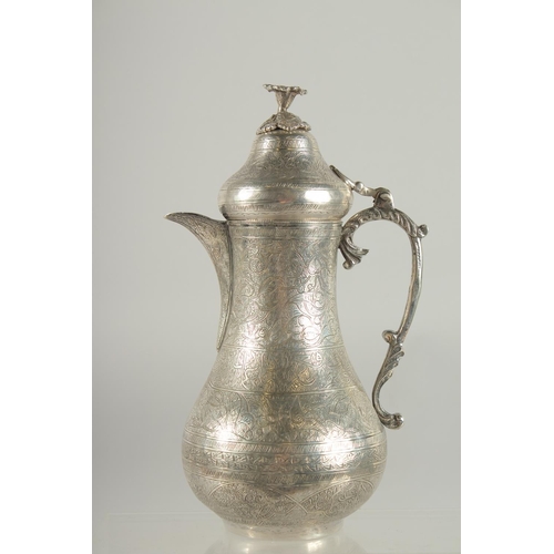 251 - A FINE 19TH CENTURY OTTOMAN TURKISH SILVER COFFEE POT WITH TUGHRA MARKS, 21cm high.