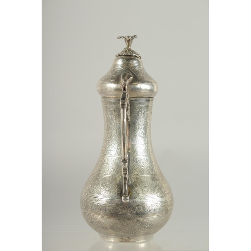 251 - A FINE 19TH CENTURY OTTOMAN TURKISH SILVER COFFEE POT WITH TUGHRA MARKS, 21cm high.