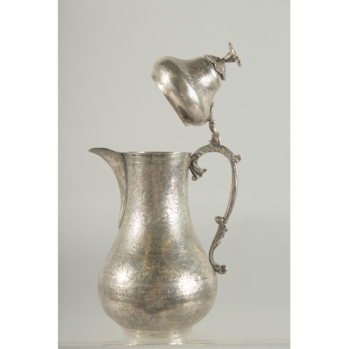 251 - A FINE 19TH CENTURY OTTOMAN TURKISH SILVER COFFEE POT WITH TUGHRA MARKS, 21cm high.