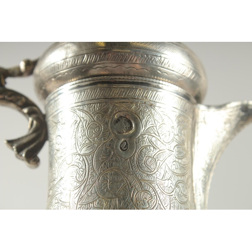 251 - A FINE 19TH CENTURY OTTOMAN TURKISH SILVER COFFEE POT WITH TUGHRA MARKS, 21cm high.