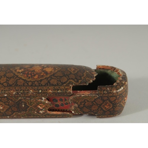 260 - A FINE MID-19TH CENTURY INDO PERSIAN KASHMIRI LACQUERED PAPIER-MACHE QALAMDAN PEN BOX, 25cm long.