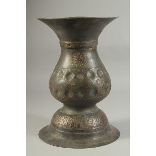 263 - A FINE LARGE 12TH-13TH CENTURY PERSIAN SELJUK KHURASAN COPPER INLAID BRONZE VASE, with bands of Kufi... 