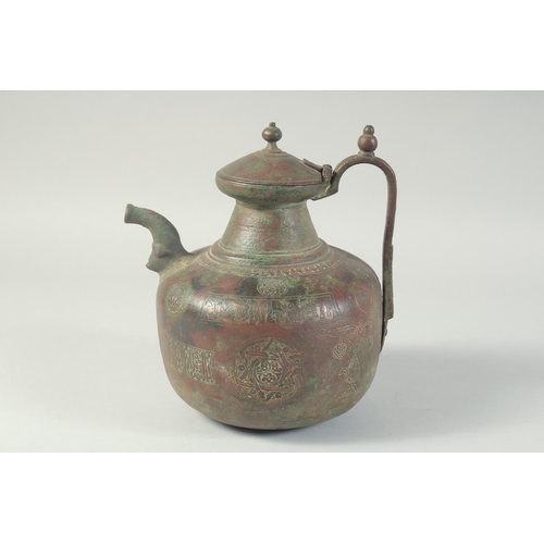 265 - A VERY FINE 12TH-13TH CENTURY PERSIAN SELJUK COPPER INLAID BRONZE EWER, with engraved calligraphy an... 