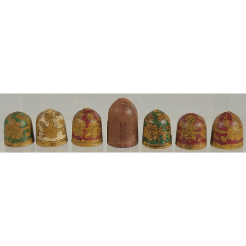 278 - A COLLECTION OF ELEVEN 18TH-19TH CENTURY PAINTED AND LACQUERED GAMING PIECES, (11).