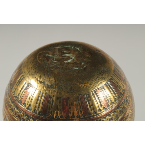 281 - AN 18TH-19TH CENTURY SOUTH INDIAN TANJORE GANGA JUMNA BRASS LOTA, 14cm high.