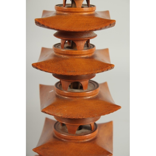 30 - A CHINESE CARVED BOXWOOD PAGODA FORM LAMP, with shade, 51cm high overall.