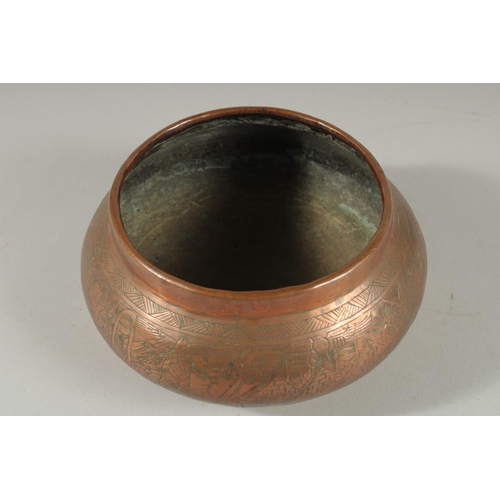 309 - AN EGYPTIAN ENGRAVED COPPER BOWL, 17cm diameter.