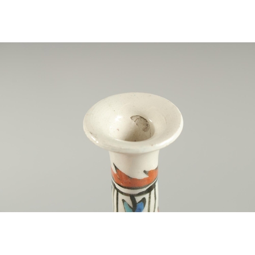 317 - A TURKISH KUTAHYA GLAZED POTTERY BOTTLE VASE, (neck repair), 30cm high.