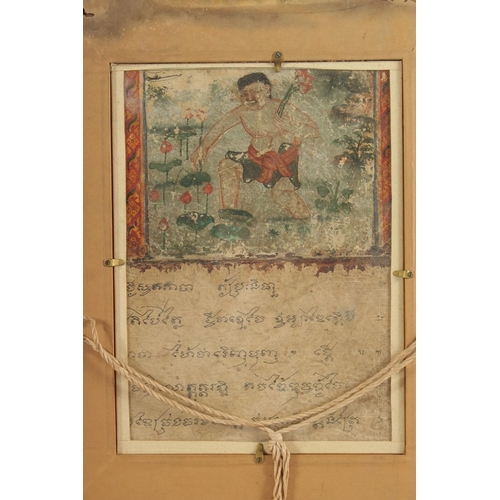 326 - A 19TH CENTURY KHMER DOUBLE-SIDED PAINTING, depicting a man spearing another man, the verso with a m... 