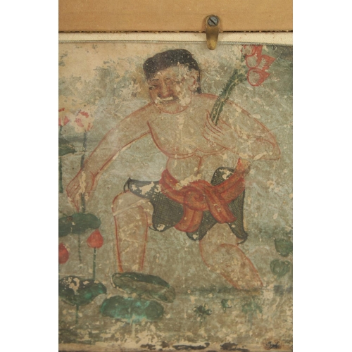 326 - A 19TH CENTURY KHMER DOUBLE-SIDED PAINTING, depicting a man spearing another man, the verso with a m... 