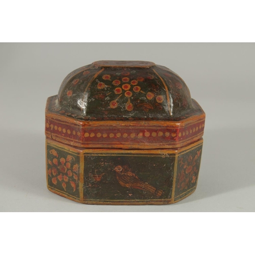 346 - A 19TH CENTURY INDIAN LACQUERED PAPIER-MACHE PANDAN BOX, 14cm x 11cm x 11cm.