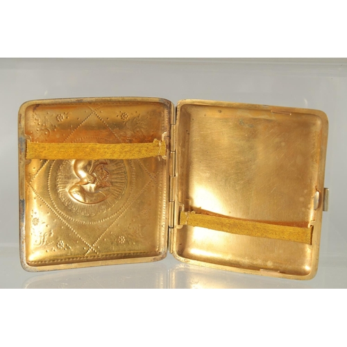 355 - TWO FINE 19TH CENTURY TOLEDO GOLD INLAID CIGARETTE CASES, 9cm x 8cm and 8.5cm x 7.5cm.