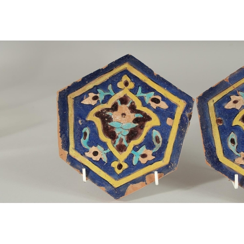 361 - A PAIR OF 15TH-16TH CENTURY PERSIAN TIMURID POTTERY TILES.