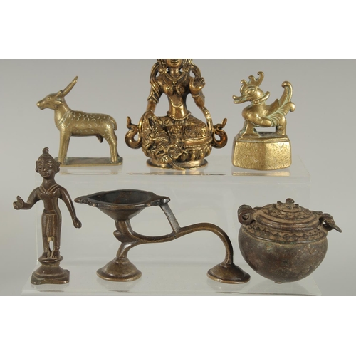 368 - A COLLECTION OF SEVEN INDIAN AND ASIAN BRASS FIGURES, (7).