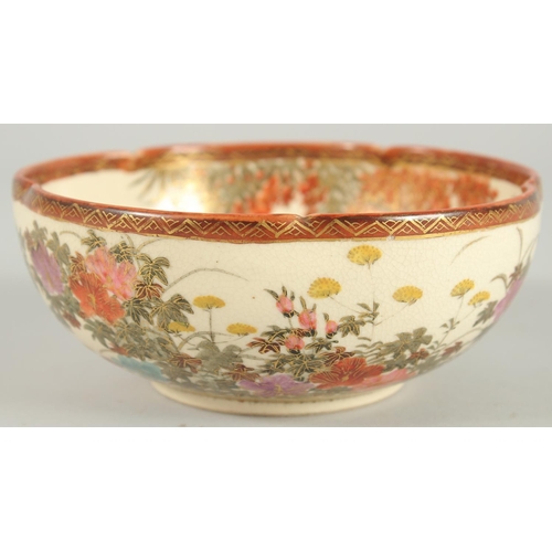 37 - A JAPANESE SATSUMA PETAL FORM BOWL, painted with birds and native flora with fine gilt highlights, t... 