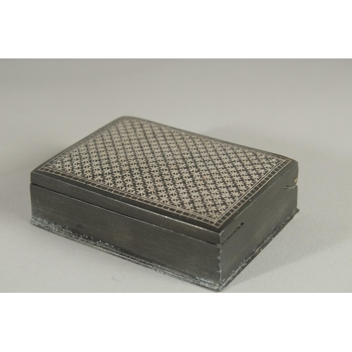 374 - A SMALL NIELLO SILVER BOX, 9cm x 6.5cm.