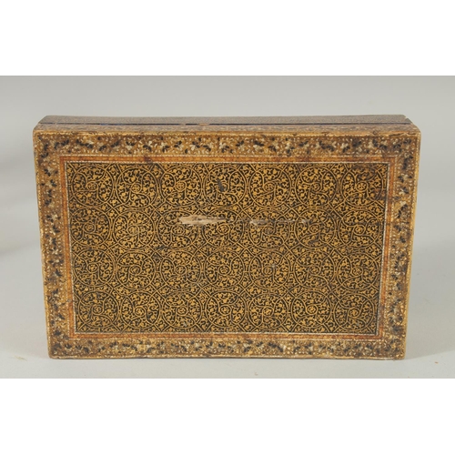 378 - A KASHMIRI LIDDED WOODEN BOX, 24cm x 15.5cm.