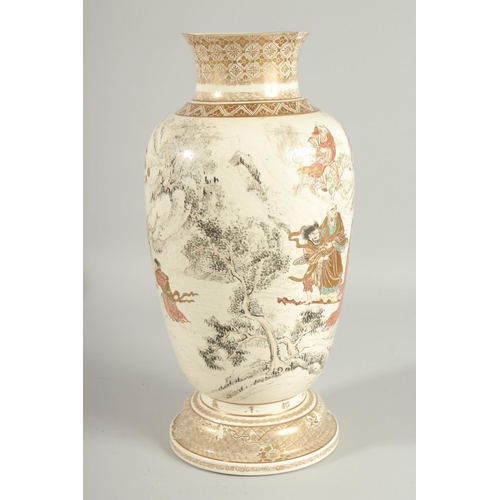 38 - A LARGE JAPANESE SATSUMA VASE, painted with immortals and further embellished with gilt highlights, ... 