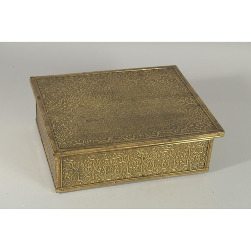 380 - A SPANISH BRASS OVERLAID WOODEN BOX, together with a six framed silver badges, (2).