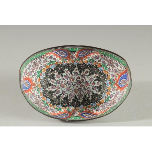 388 - AN INDIAN KASHMIR ENAMEL PAINTED KASHKUL AND TRAY.