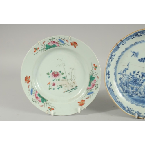 39 - TWO 18TH-19TH CENTURY CHINESE PORCELAIN PLATES, (af), 25cm diameter and 23cm diameter, (2).