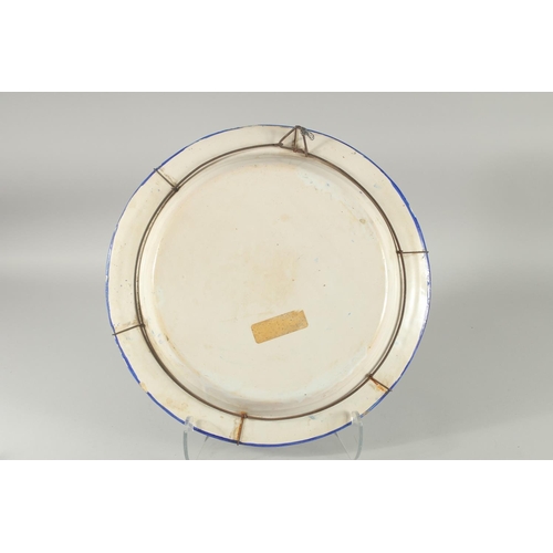 391 - A SPANISH ISLAMIC MARKET BLUE AND WHITE CHARGER, painted with central decorative motif and calligrap... 