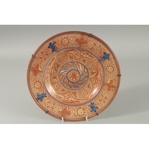 395 - A FINE 19TH CENTURY HISPANO-MORESQUE COPPER LUSTRE AND BLUE GLAZE PLATE, with various motifs and rai... 