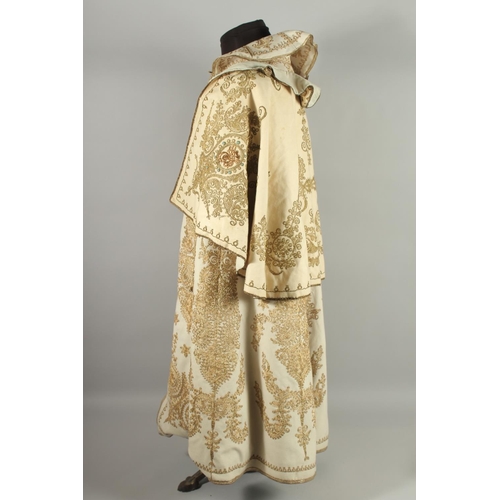 398 - A VERY FINE MOROCCAN GILT METAL THREAD EMBROIDERED COAT, with silk lining, component garment embroid... 