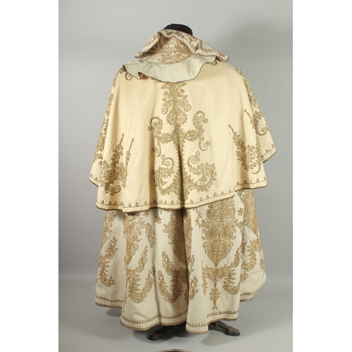 398 - A VERY FINE MOROCCAN GILT METAL THREAD EMBROIDERED COAT, with silk lining, component garment embroid... 