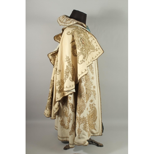 398 - A VERY FINE MOROCCAN GILT METAL THREAD EMBROIDERED COAT, with silk lining, component garment embroid... 