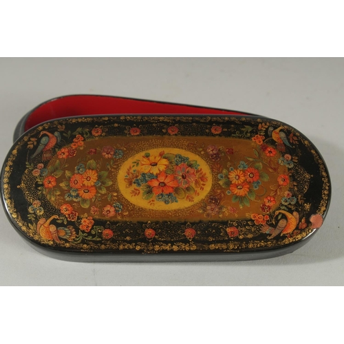 420 - A PERSIAN LACQUERED PEN CASE, 16.5cm long.