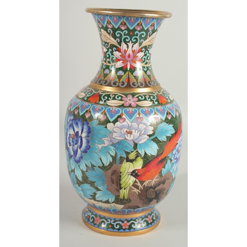 50 - A FINE AND LARGE CHINESE CLOISONNE VASE, beautifully decorated with birds and native flora using mix... 