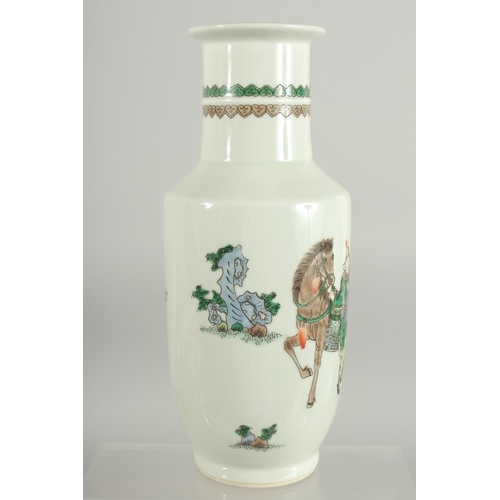 74 - A CHINESE FAMILLE VERTE PORCELAIN VASE, with figures and horse, 27cm high.