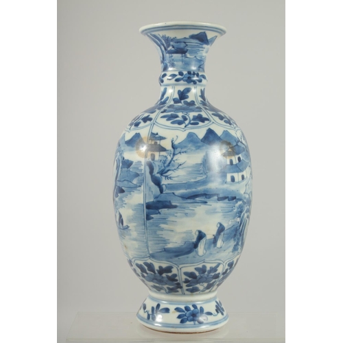 8 - A CHINESE BLUE AND WHITE PORCELAIN VASE, decorated with landscape scenes and bands of floral motifs,... 