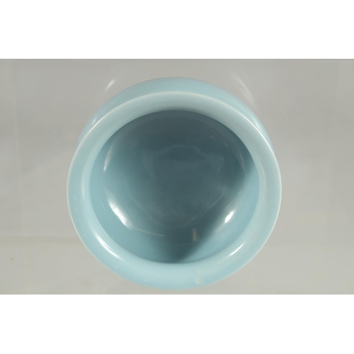 82 - A CHINESE POWDER BLUE PORCELAIN BRUSH WASHER, mark to base, 9.5cm diameter.