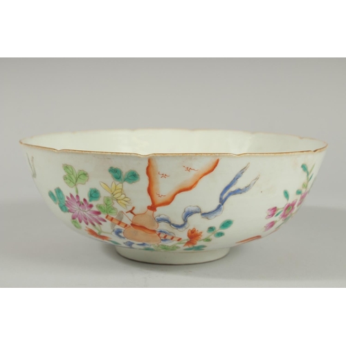 93 - AN EARLY 20TH CENTURT CHINESE FAMILLE ROSE BOWL, painted with flora and precious objects, the interi... 